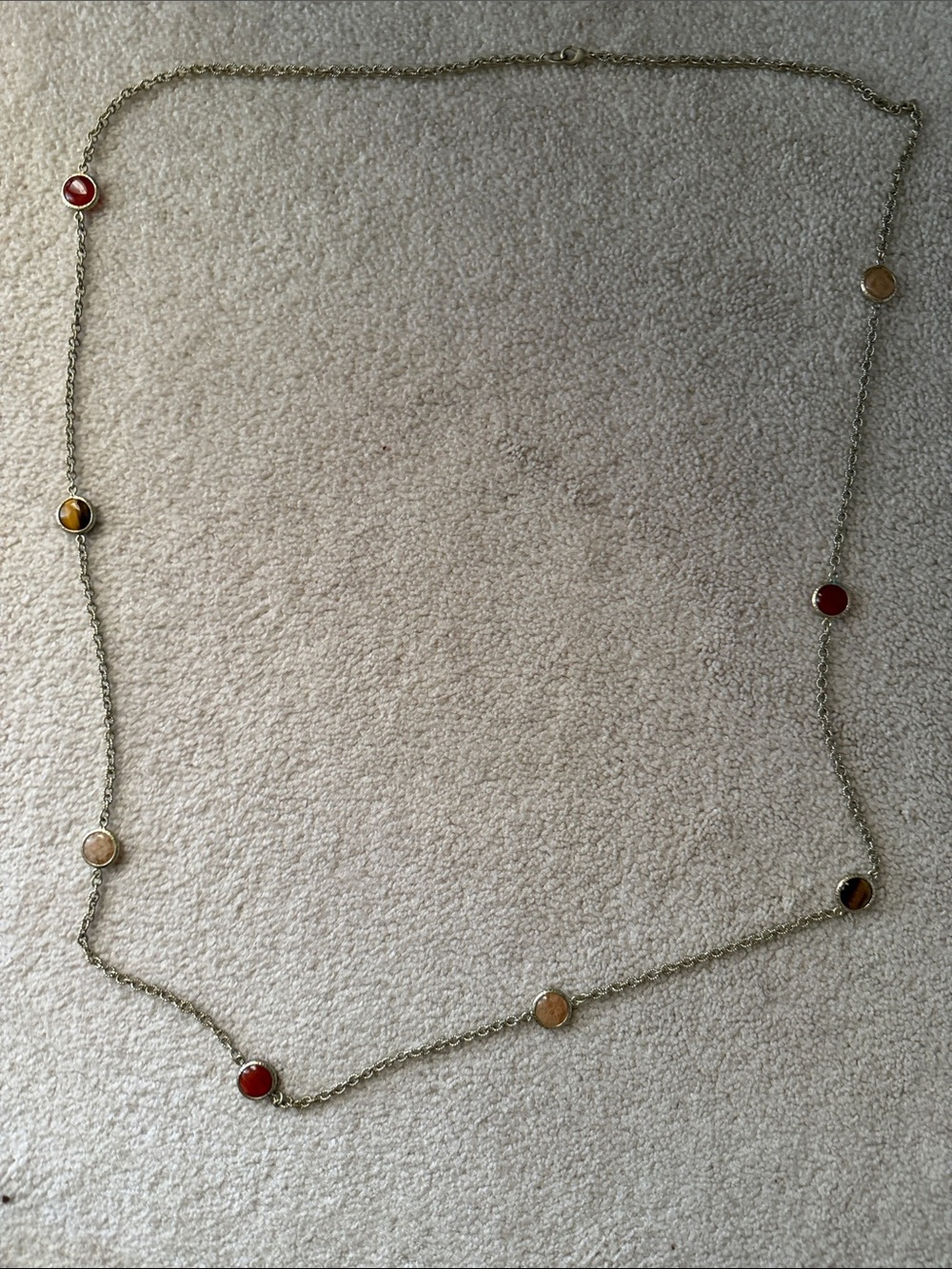 LOFT Long Station Necklace with Red and Amber Accents authentic stones